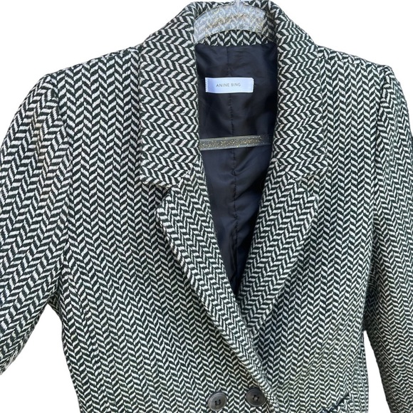 ANINE BING Fishbone Blazer Wool Blend Relaxed Fit Women’s XS Black/Green/White - Picture 3 of 15